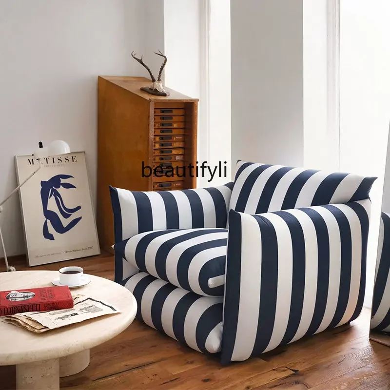 

Light Luxury Single-Seat Sofa Chair Minimalist Armchair Living Room Small Apartment Blue and White Striped Zebra Sofa