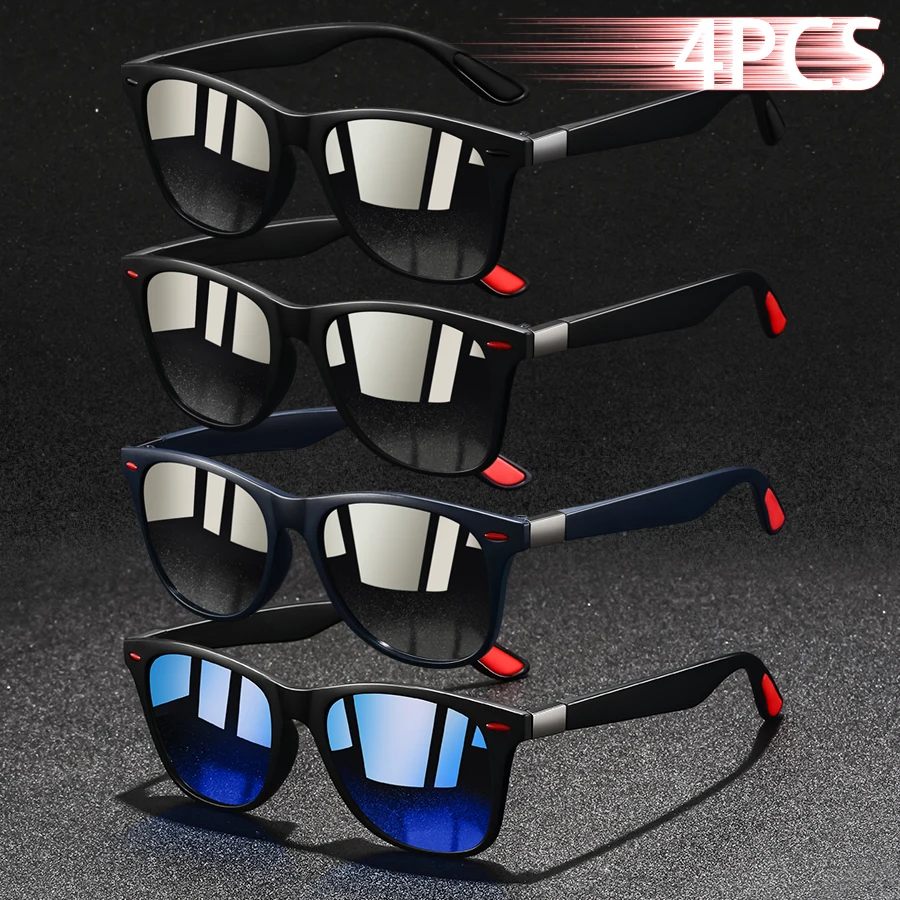 4PCS Fashion Vintage Metal  Driving Fishing Sunglasses Men Women Luxury Brand Designer Sun Glasses Anti-Glare Eyewear
