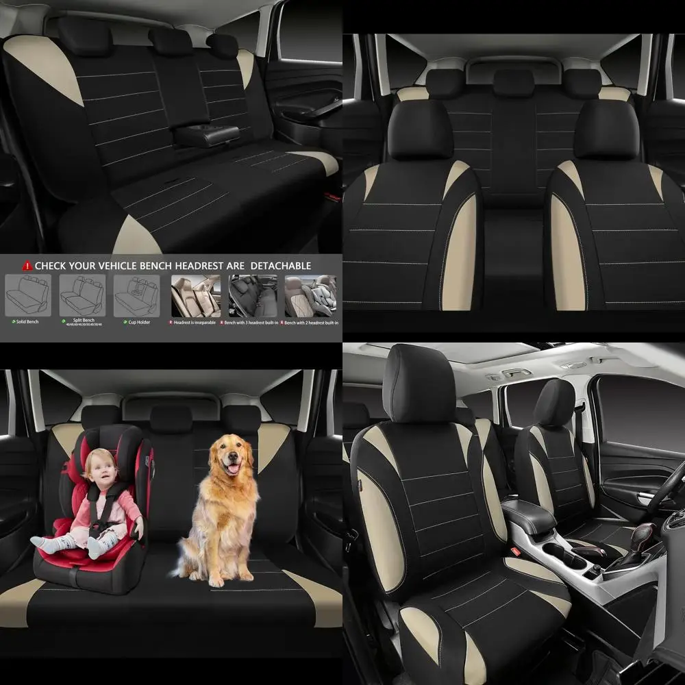 

Universal Waterproof Neoprene Seat Covers Set for Cars, SUVs, Vans, Sedans, and Trucks - Black & Beige