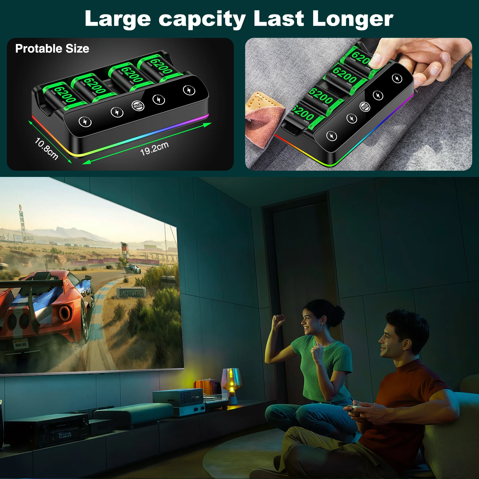DinoFire 4*4080mWh für Xbox Wiederaufladbarer Akku 15-Stunden-Spielzeit für Xbox One/S/X/Elite-Controller | Mehrfarbige LED – Detail 12