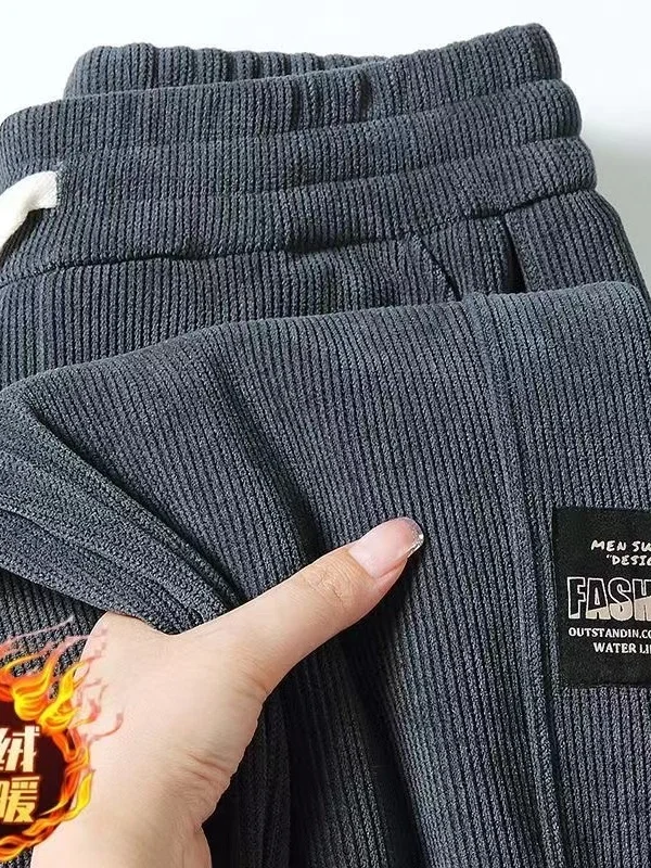 

Thiened Corduroy Sweatpants Loose Fit Youth Sle Winter Season ex Long Pants Straight Tube Leg mid Waist Design