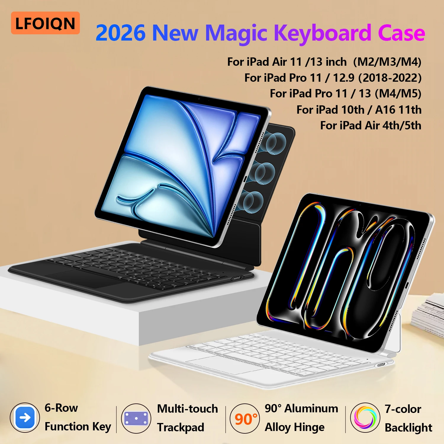 2026 New Flat Shaft Magic Keyboard for iPad Pro 11 12.9 13 / Air 11 13 Inch M5 M4 M3 M2 Case for iPad 11 A16 10th Air 4/5th Gen