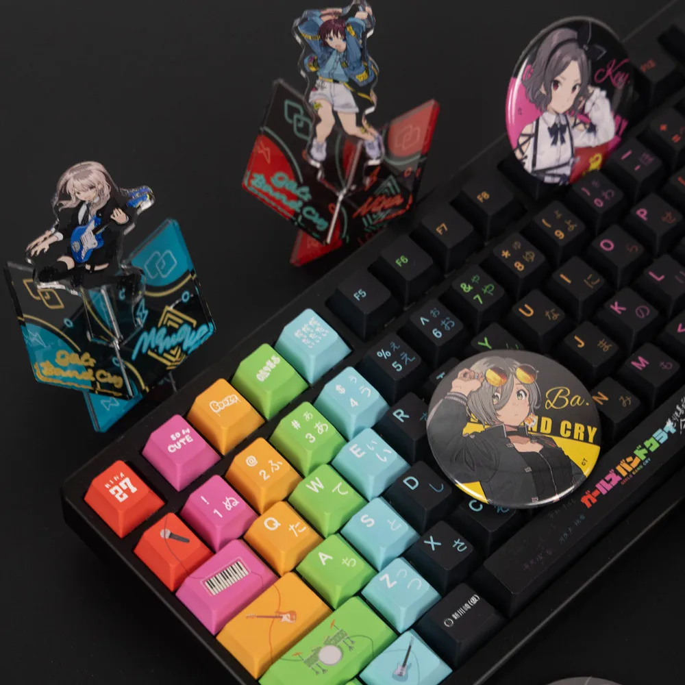 Imagem -05 - Meninas Banda Chorar Keycap Conjunto 142 Teclas Anime dos Desenhos Animados Tampas Pbt Sublimação de Tinta Cereja Perfil para Interruptores mx Teclado Mecânico