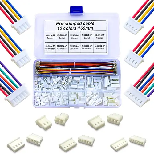 JST Connector Socket Kit, 2.5mm, MX 5264, 2 pinos, 3 pinos, 4 pinos, 5 pinos, 6 pinos, comprimento de 160mm, cabo de fio