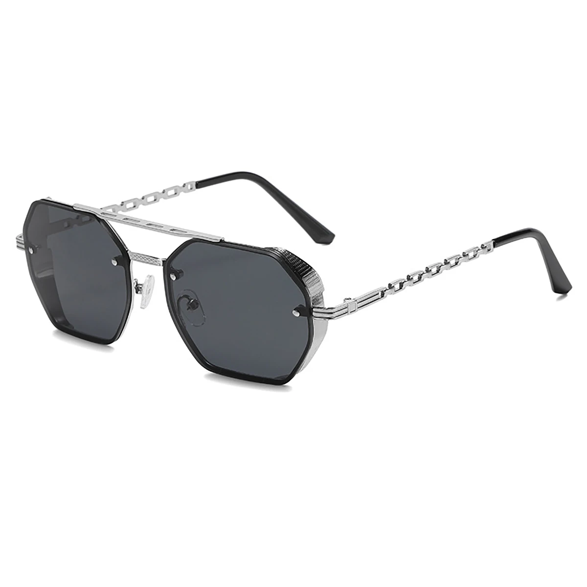 New Multi sided Double Beam Metal Sunglasses for Men and Women Fashion Chain Mirror Legs Sun Visors UV400