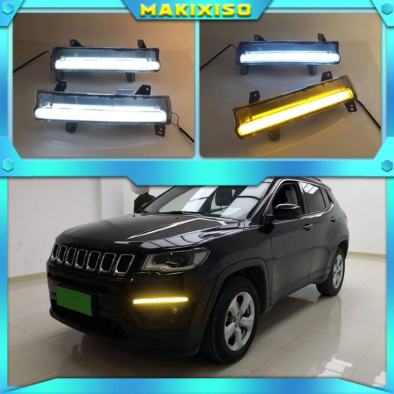 

1 пара для Jeep Compass 2017 2018 2019 светодиодные дневные ходовые огни Дневные огни водонепроницаемые желтые сигнальные лампы