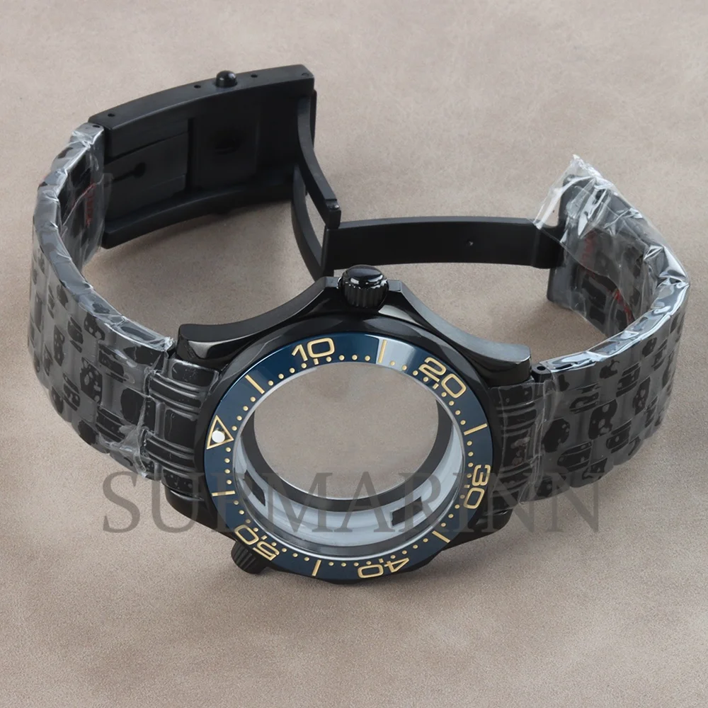 Black Pvd NH35 Case Bracelet 41mm Watch Case Waterproof Stainless Steel for Seamaster 300 NH35 NH36 Automatic Movement 31mm Dial
