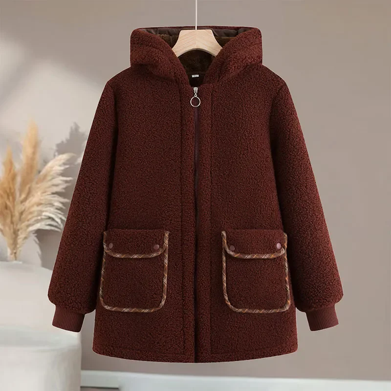 겨울 양털 벨벳 코튼 코트 여성용 오버코트 2024 신상 플러스 벨벳 두꺼운 따뜻한 파카 코트 후드 루즈핏 그레인 벨벳 코튼 재킷