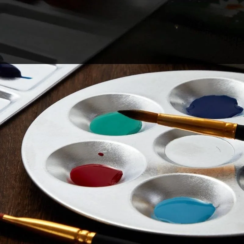 1Pc 10 Hole Aluminum Circular Palette for Oil Watercolor Painting Office Supply