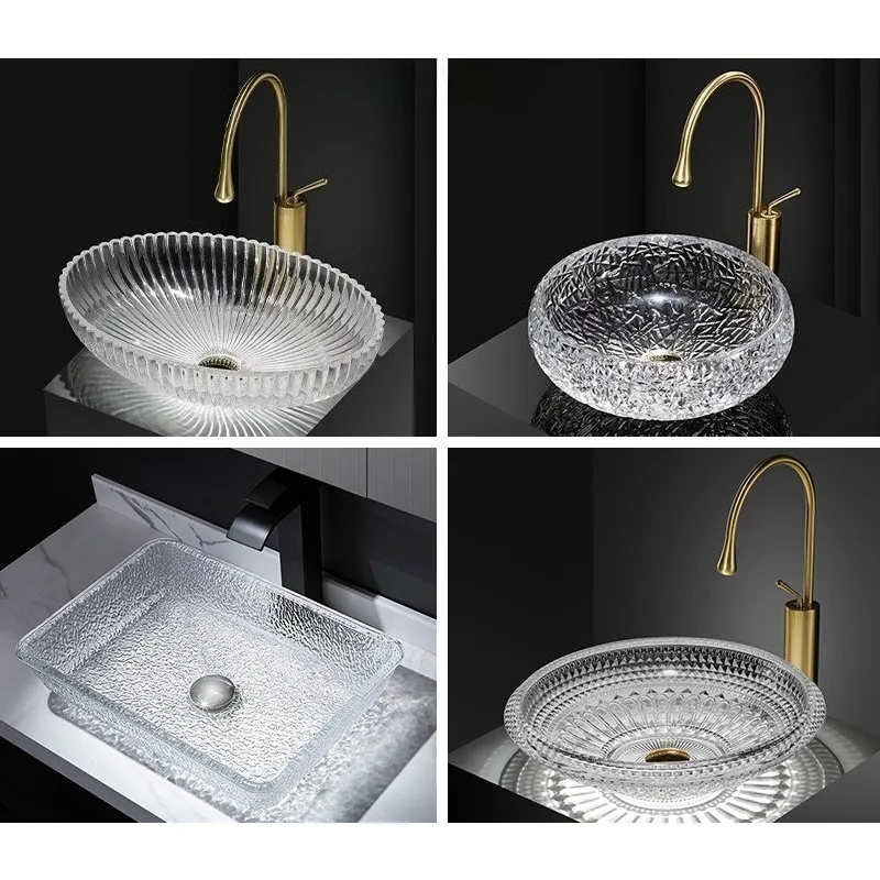 Crystal glass wash basin transparent diamond fashion counter basin simple hotel bed and breakfast bathroom basin