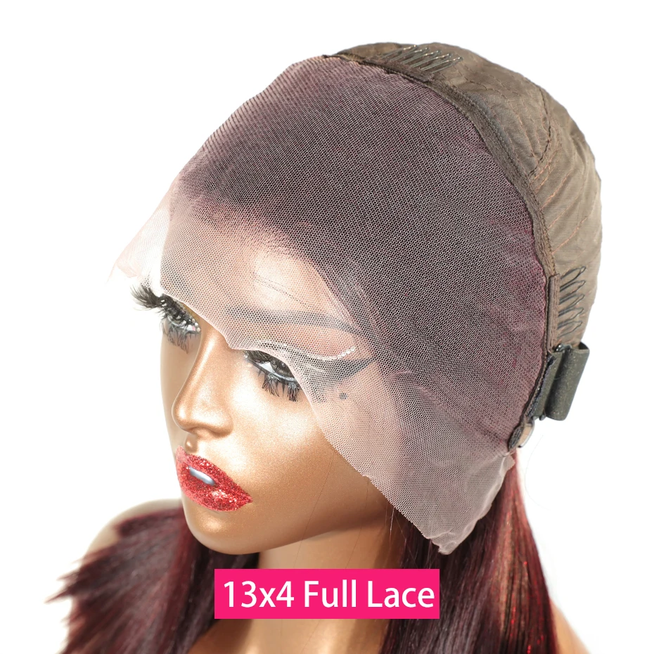 

300 Virgin Raw Transparent Lace Frontal Wig Dark #99J 13x4 Bob Pre Plucked Bleached Knots 13x6 HD Lace Human Hair Wig for Women