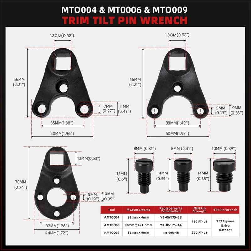 MT0004 MT0006 MT0009 Outboard Trim Tilt Pin Wrench Tools Set Fit For Yamaha Suzuki All Seastar Hydraulic End Caps