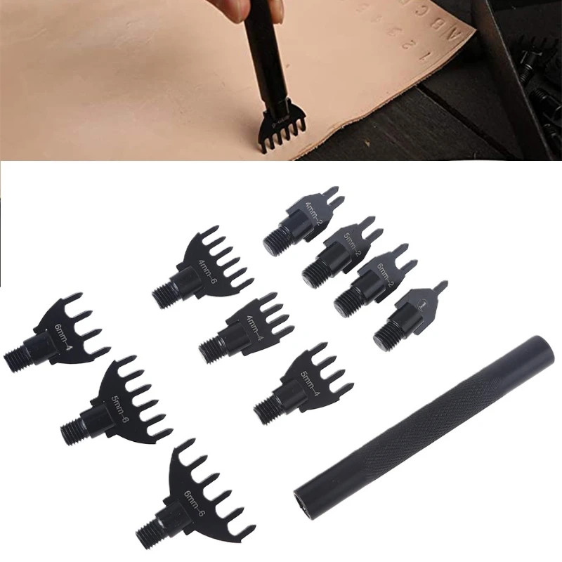 1/2/4/6 Leather Stitching Punch with 10-Piece Replaceable for Head, Craft Tools Hole Punches Chisel Set KXRE