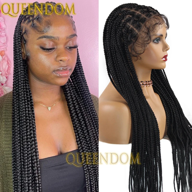 Synthetic Criss Cross Braid Wig Full Lace Knotless Heat Resistant Box Braids Wig for Black Women 36'' Cornrow Plaits Braided Wig