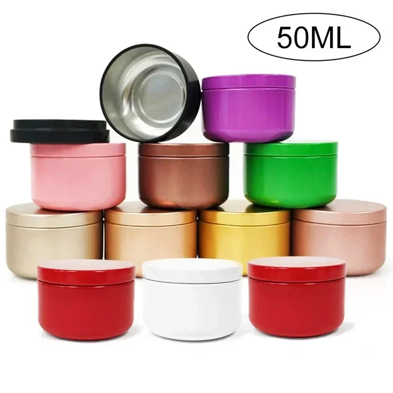 24 Uds. Tarro de lata de vela de aluminio de 50ml, tarro sellado de aceite esencial de aromaterapia sólida con tapa, bote de crema, envases cosméticos de viaje