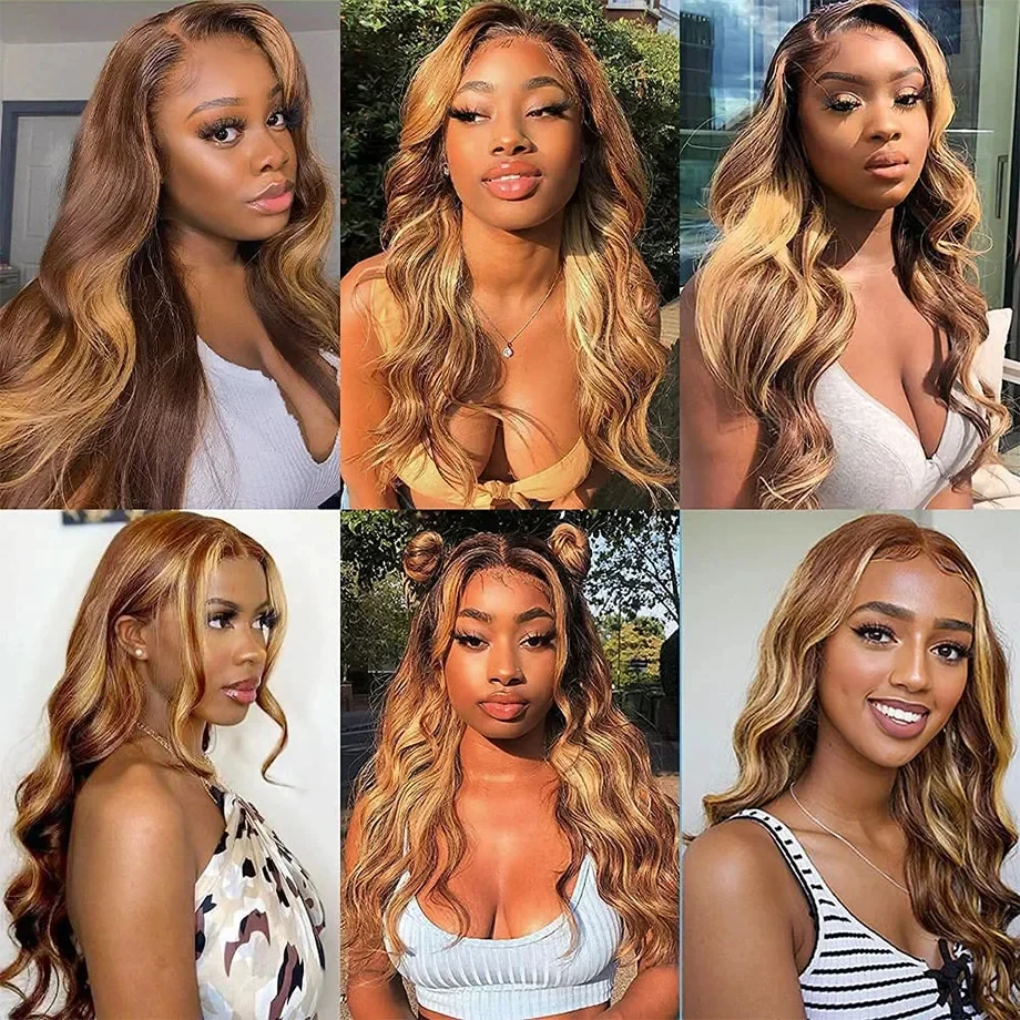 4/27 Highlight Wig Human Hair Body Wave 13x6 Full HD Lace Frontal Wigs For Women Vietnamese Water Wave Human Hair Wig Honey Blonde 13x4 Lace Front Wig