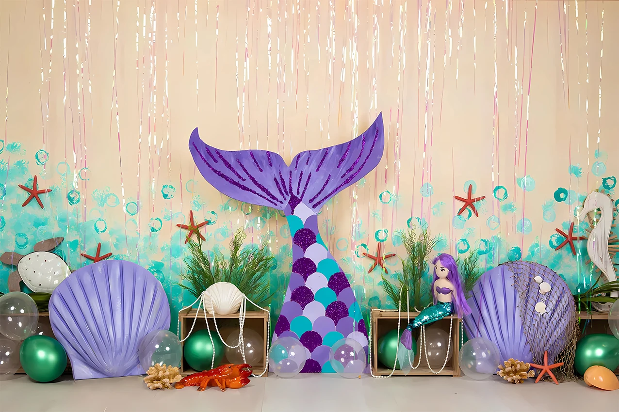 Bluey syrenka Baby Shower 1 urodziny tło do fotografii podwodnego świata portret zdjęcie tło dziecko Studio fotograficzne