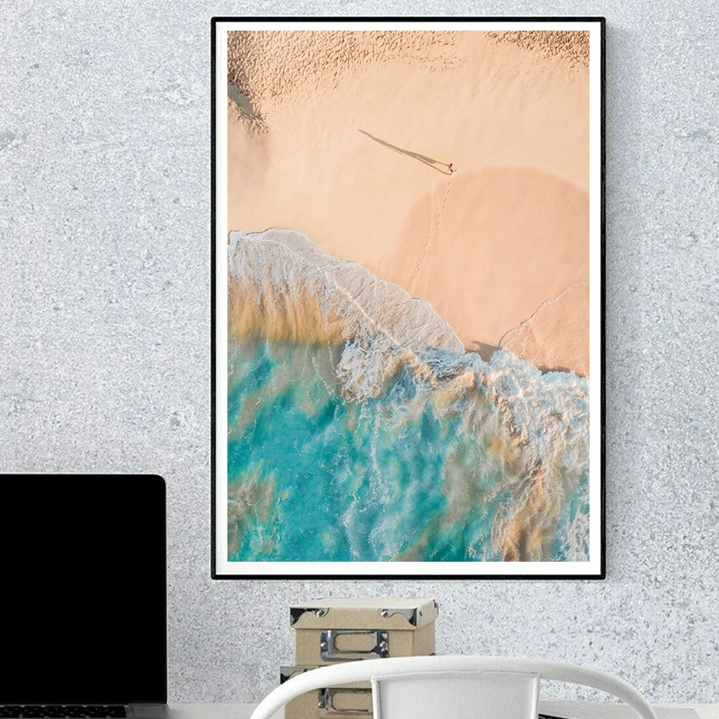 Modern Simple Ocean Landscape Posters Print Canvas Painting Beach Seascape Wall Art Pictures for Living Room Bedroom Decoration