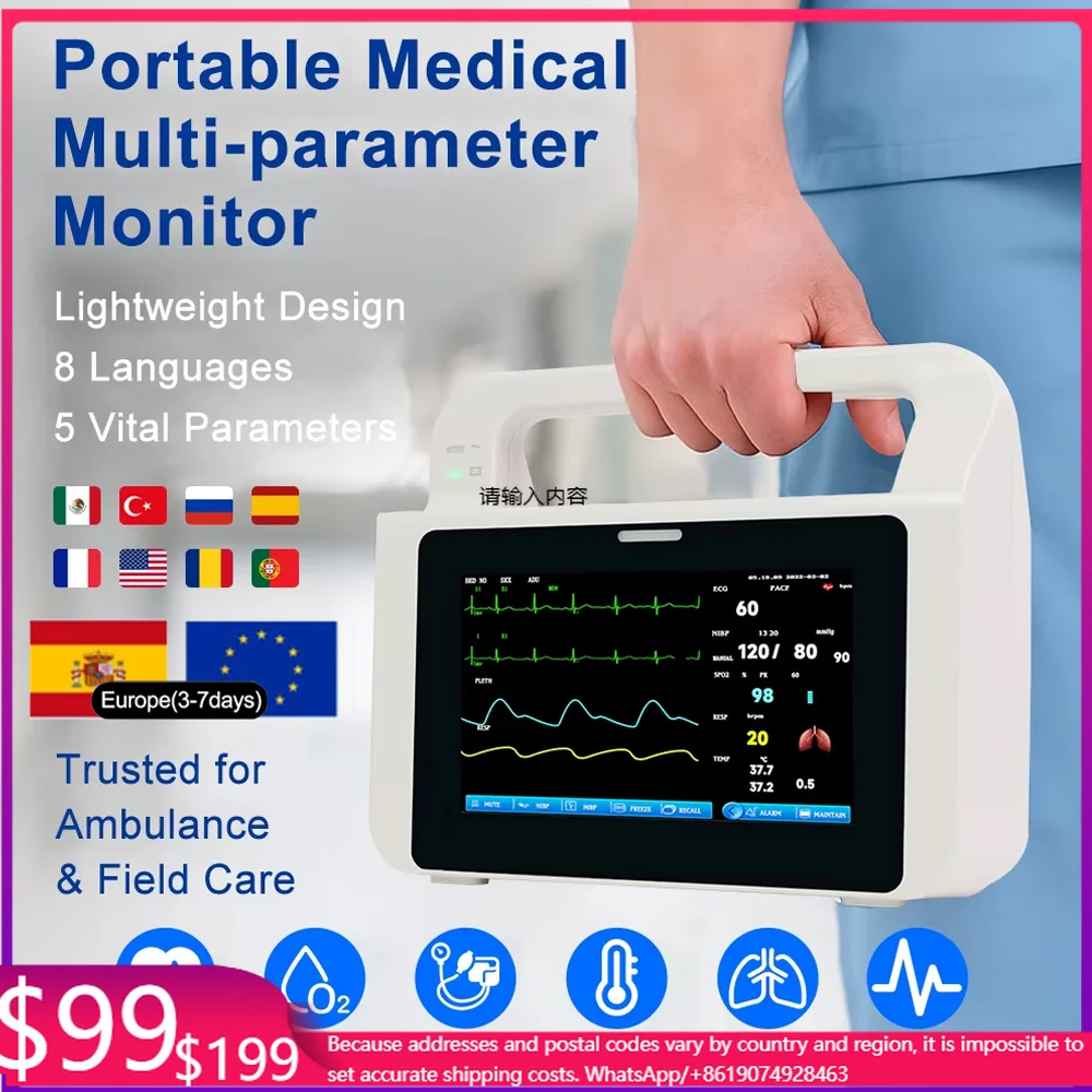 Resoxy Portable Multi-parameter Medical Monitor With Touch Screen ECG RESP NIBP TEMP HR Ambulance