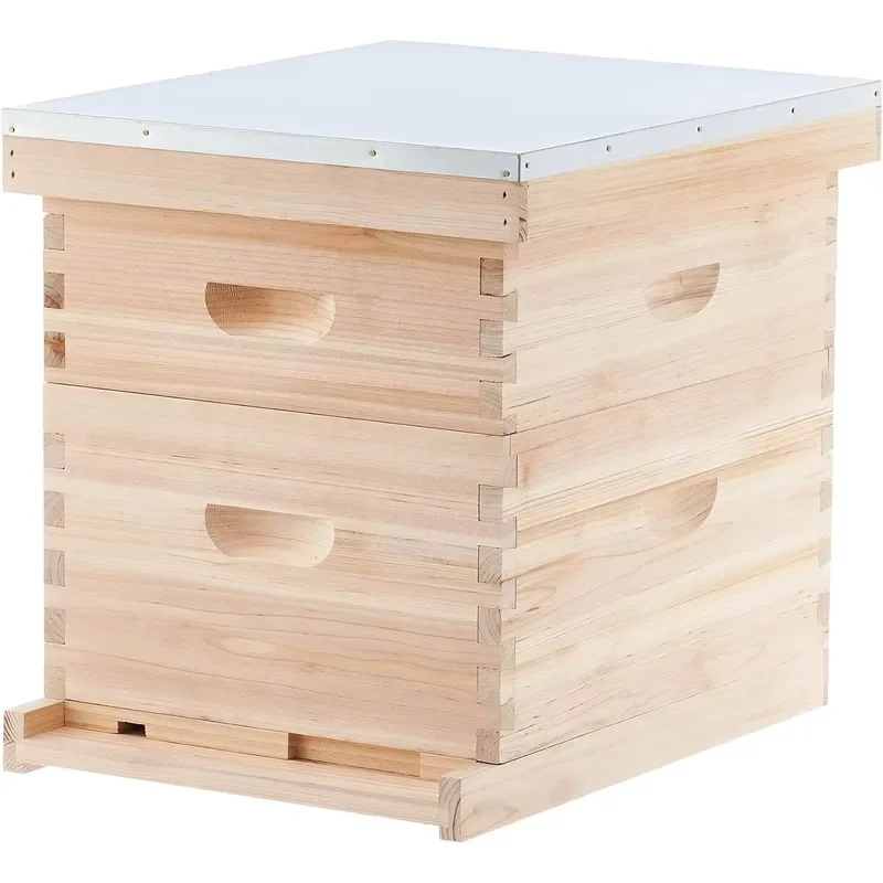 for  Langstroth Beehives Painted Solid Wood Beekeeping Starter Kit Super 2 Layer Complete