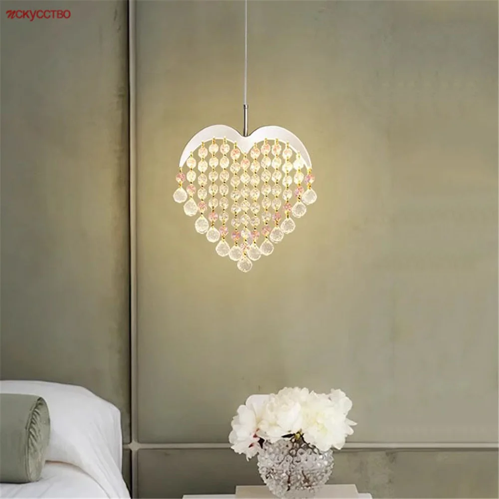 Creative Heart K9 Crystal Romantic Led Pendant Lights Personalized Wedding Bedhead Hanging Lamp Dining Table Art Suspend Luster