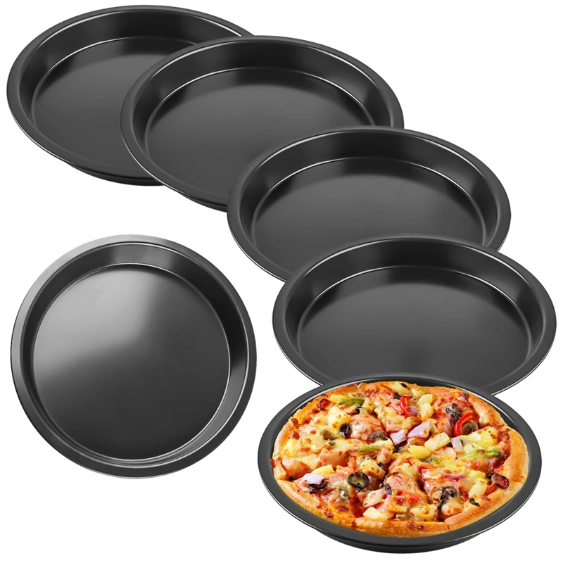 Set Of 6 Pizza Plates, Round Pizza Plates, Diameter 20 Cm,Steel Pizza Pan, Non-Stick Coating, Non-Toxic & Easy To Clean