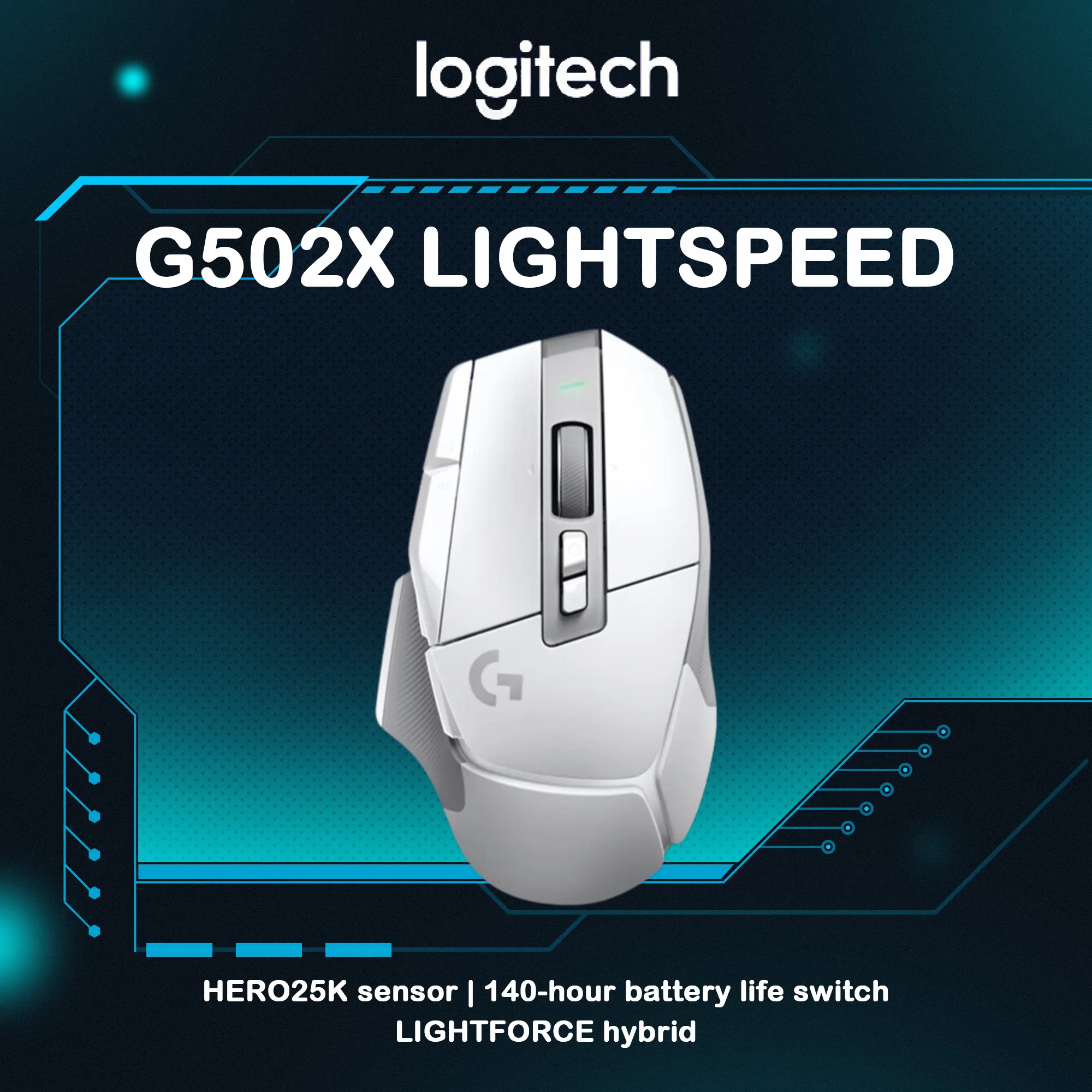 Logitech G502 X LIGHTSPEED Wireless Gaming Mouse LIGHTFORCE Hybrid Optical‑Mechanical Switches HERO 25K Sensor 13 Programmable B