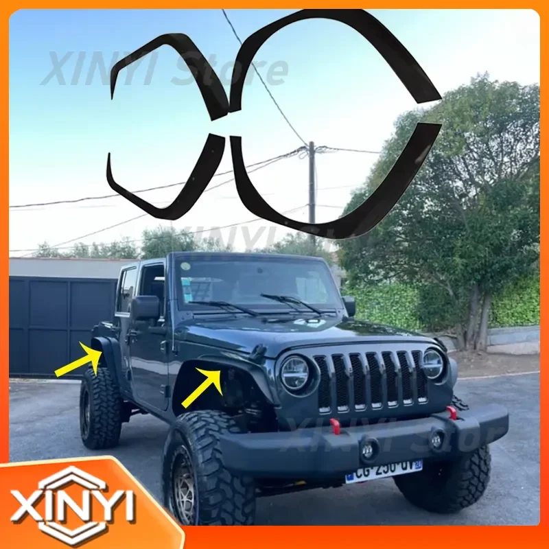 for Lantsun J064 Wheel Eyebrow 4PC Set Fender Flares Steel Front Rear Flares for Jeep Wrangler JK 2007-2017