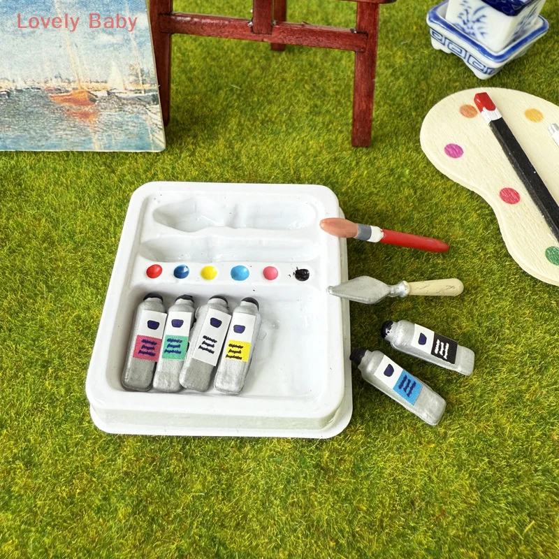 Miniature Dollhouse Watercolor Pencil Paint Box Pretend Toys DIY Simulated Scene Model Play House Lifelike Design Mini Paint Box