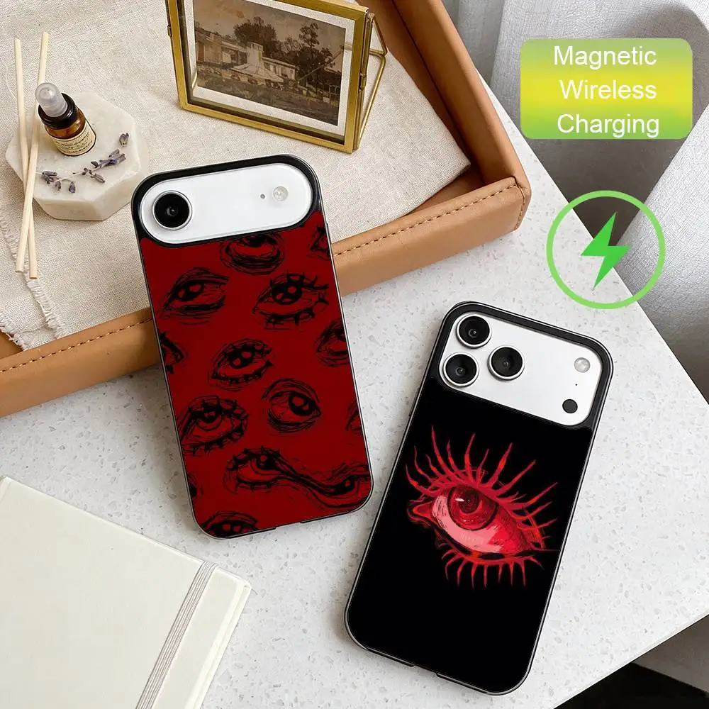 

Terror Red Evil Eye Phone Case For iPhone17,16,15,14,13,12,11 Max Black Wireless Charging Protecitve Cover