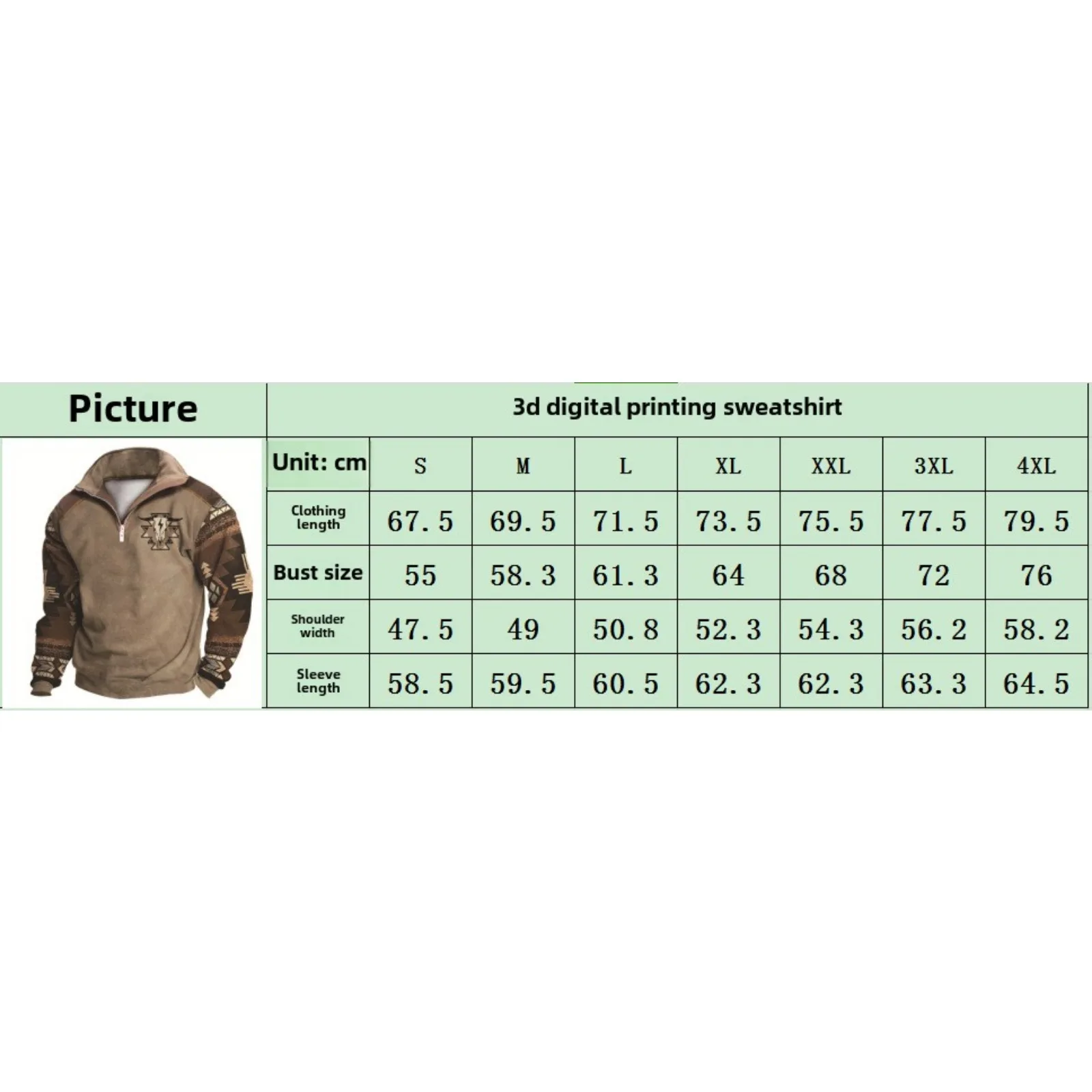 Men's Fleece Lined Sweatshirt Retro V Neck Vintage Ethnic Pattern Winter Fall Long Sleeve Tops High-neck Zip-up Polo Shirt