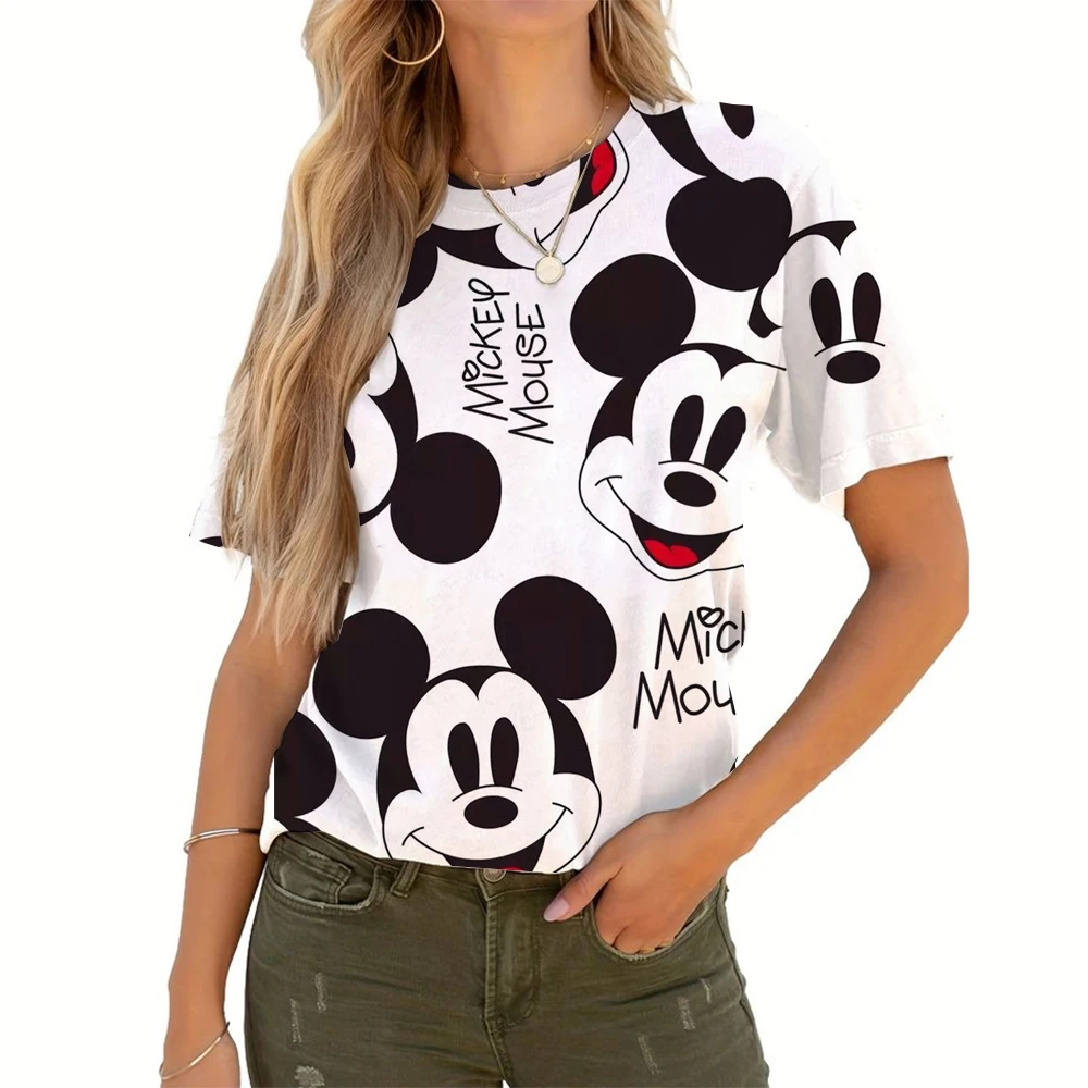 

Women's T-shirt Disney Mickey Mouse Print Girls Clothing 3D Oversized Classic Short Sleeve Top Female Fashion Casual Streetwear