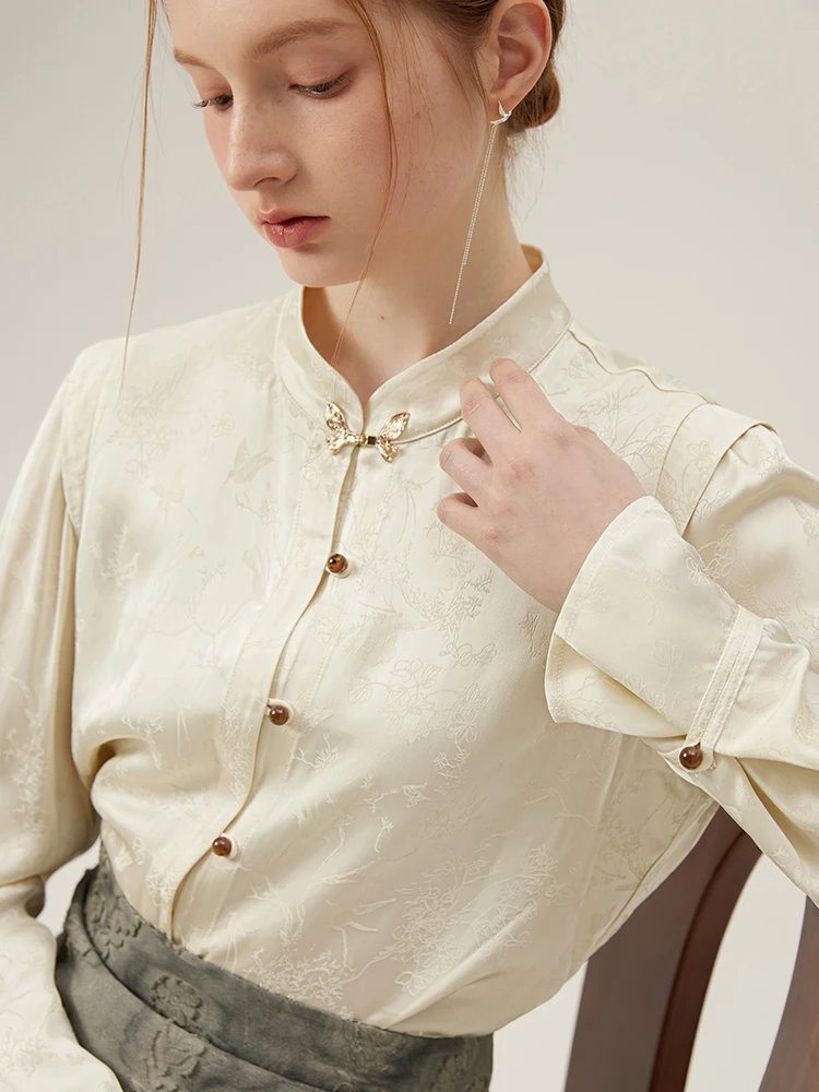 FSLE Design Sense New Chinese Style Light National Style Top Shirt for Women 2024 Spring Newly Elegant Shirt Female 24FS11044