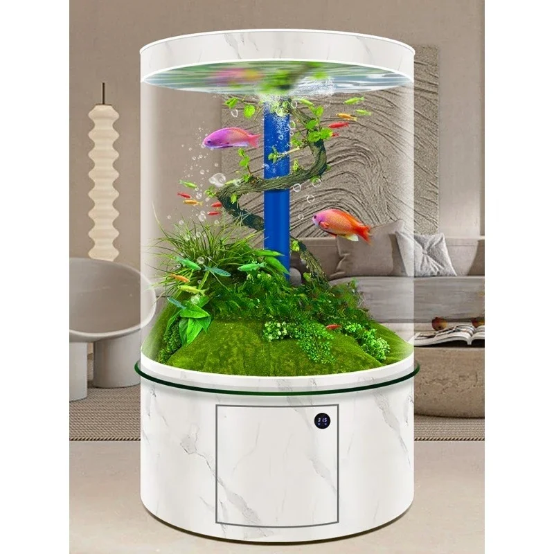 Full round glass fish tank living room company round tank ecological water free medium and large aquarium