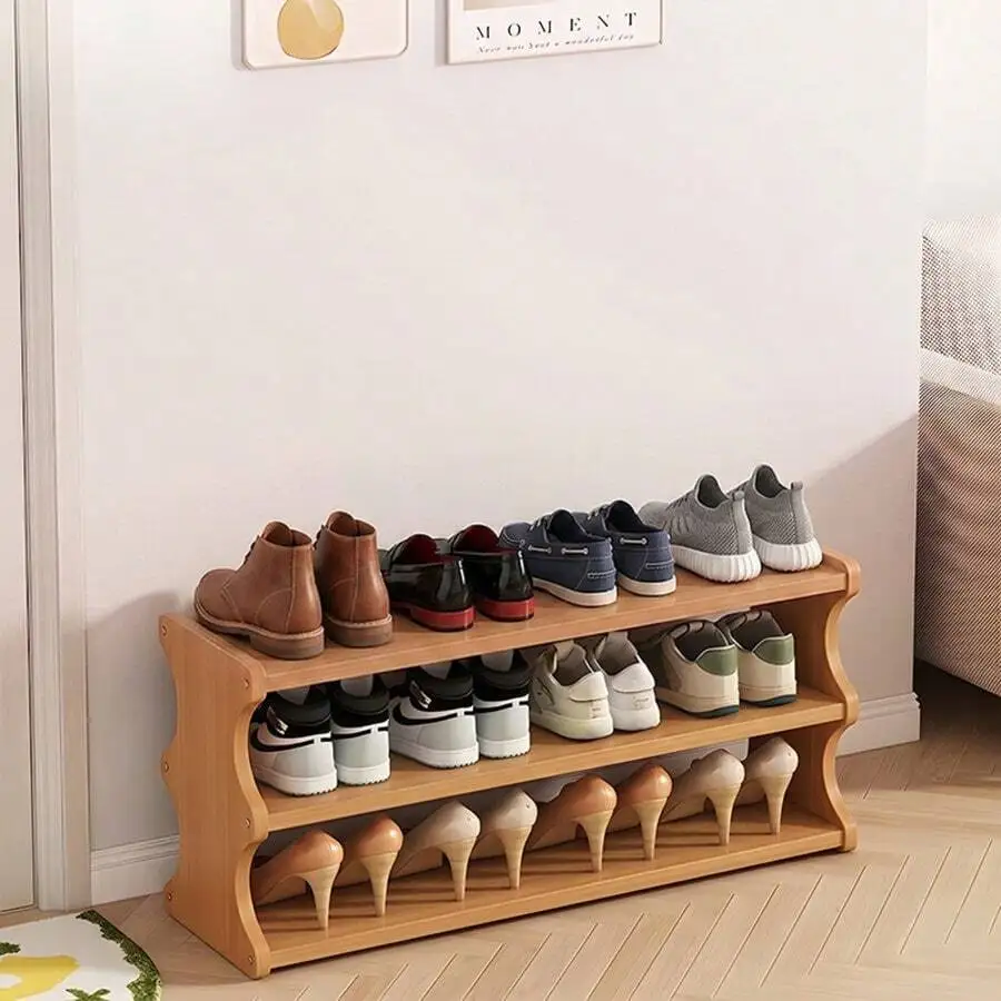 A [Bamboo Shoe Rack] Christmas Gift Bamboo Shoe Rack | Wood Grain Veneer Shoe Storage Rack, Easy To Assemble, Space-Saving, Suit