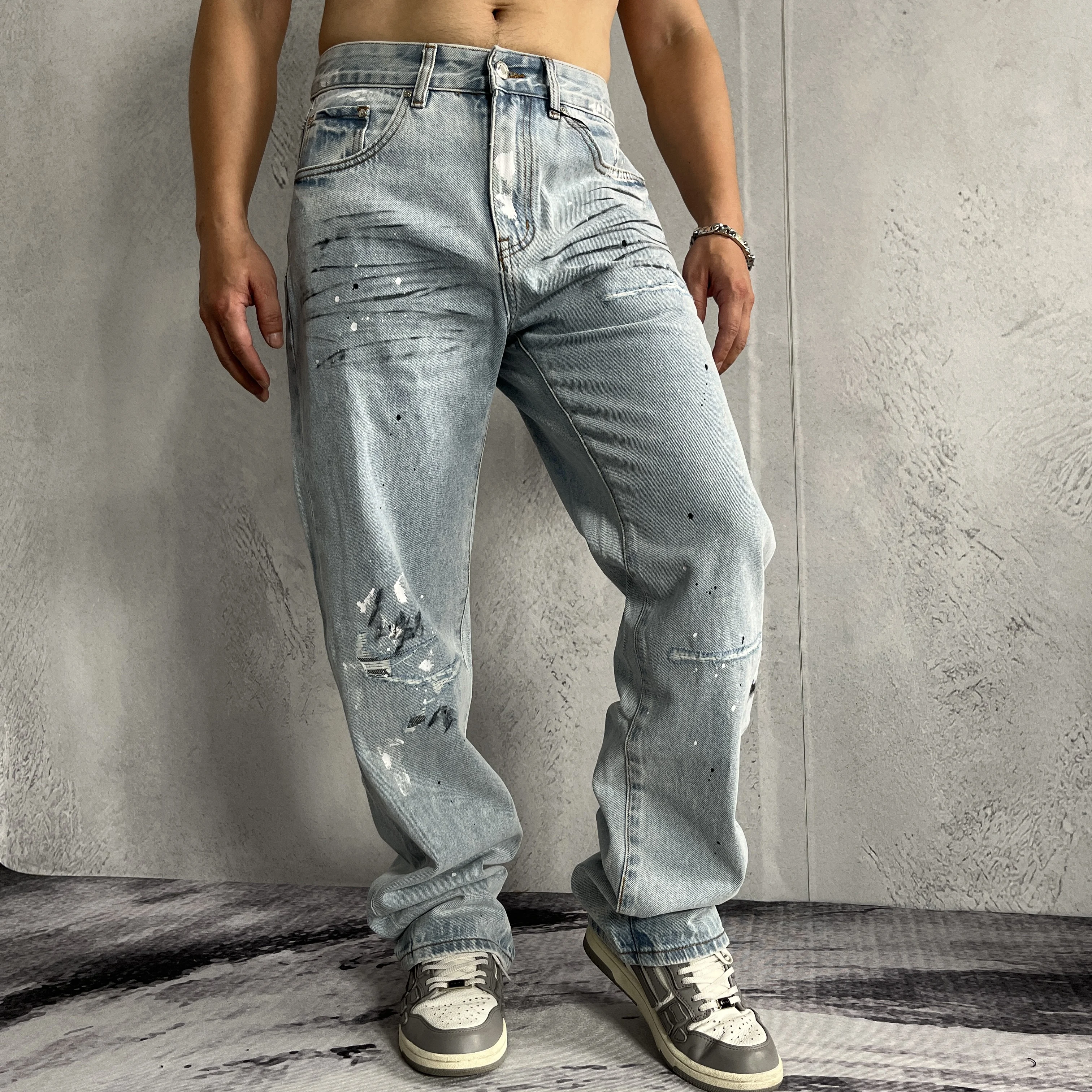 WK20 BLCG High Waist Super Quality  Loose Fitting Denim Pants  Heavy Thick Unisex Fashion Stylish Jeans