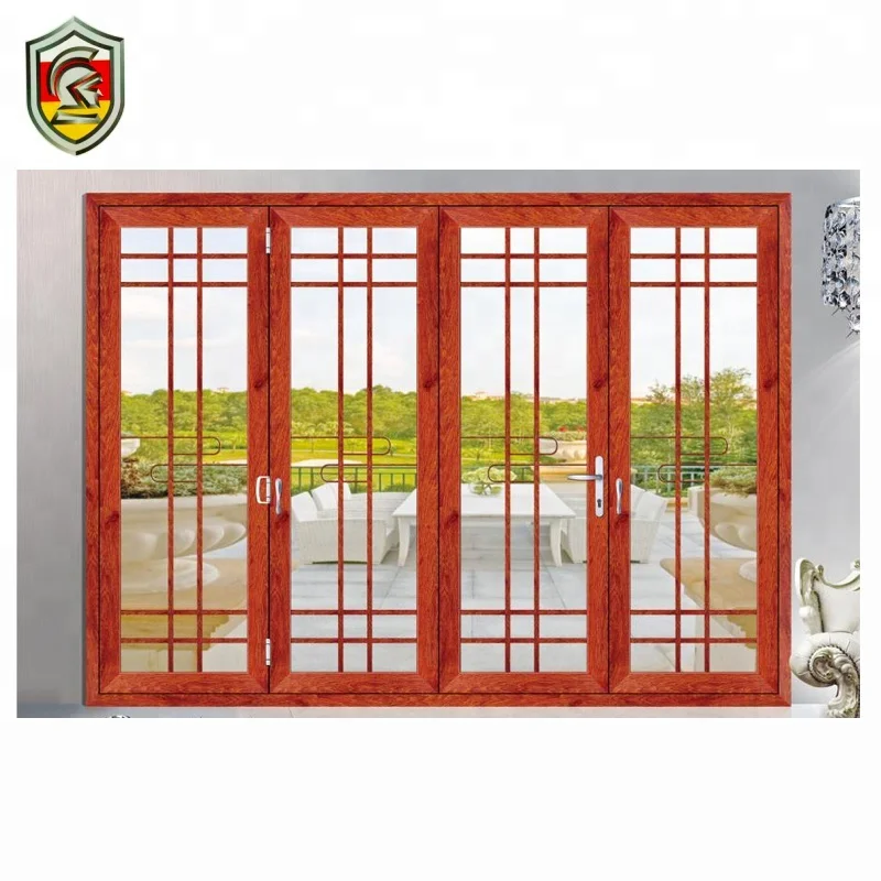 Puerta plegable de vidrio de aluminio para exteriores, puerta plegable de doble acristalamiento, precio barato