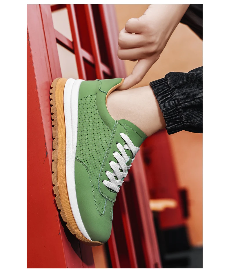 Frühling Sommer Neue Echtleder Freizeitschuhe Atmungsaktive Herrenschuhe Runde Zehenkappe Schnürung Plateau-Sneaker aus Rindsleder – Detail 12