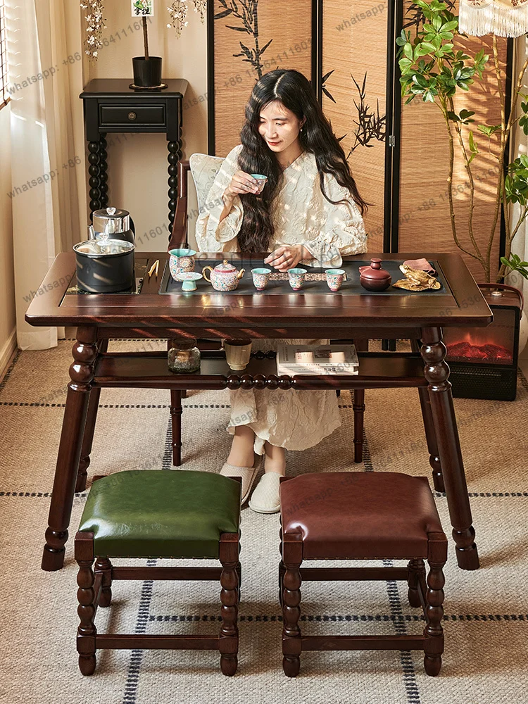 

All solid wood tea table, tea table, kettle integrated balcony, desk dual-purpose