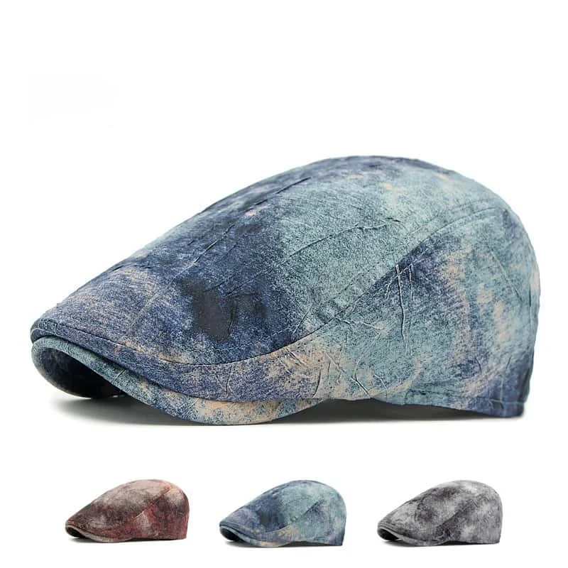 Blue Denim Beret  Unisex Fashion Y2k Girls Baseball Cap Spring Summer Goth Retro Washed Denim Old Print Short Brim Hat for Women