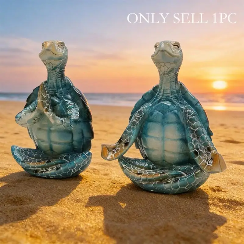 Sea Turtle Meditation Yoga Decor, Garden Figurine Sea Turtle Meditating Coastal Beach Decorations, Zen Yoga Resin Statue