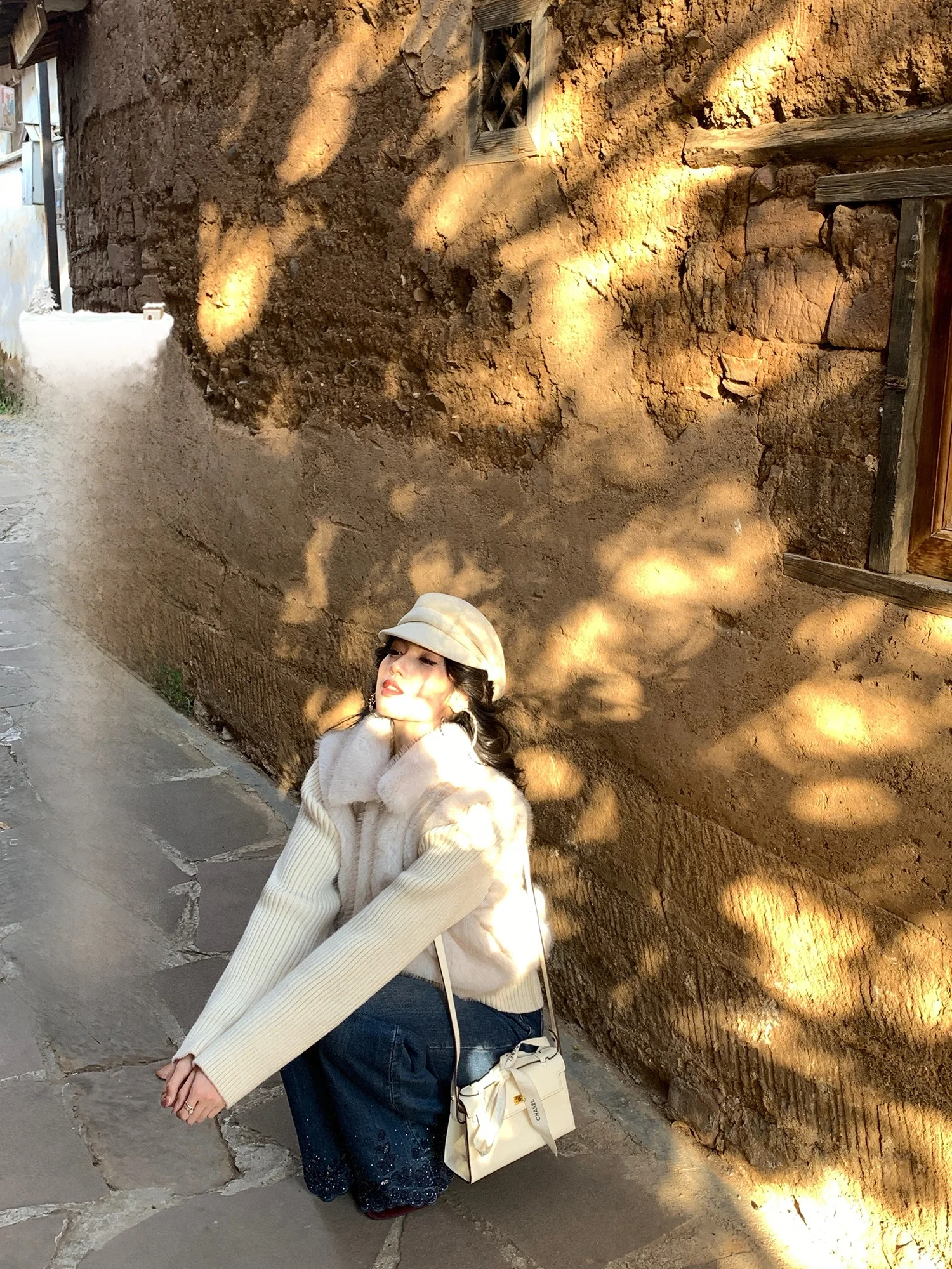 

Eees Winter Warm Faux Fur Knitted Jaet Fake Two-Piece Design Eco-friendly Plu Outerwear Youth Fem Long Sve ort Coat