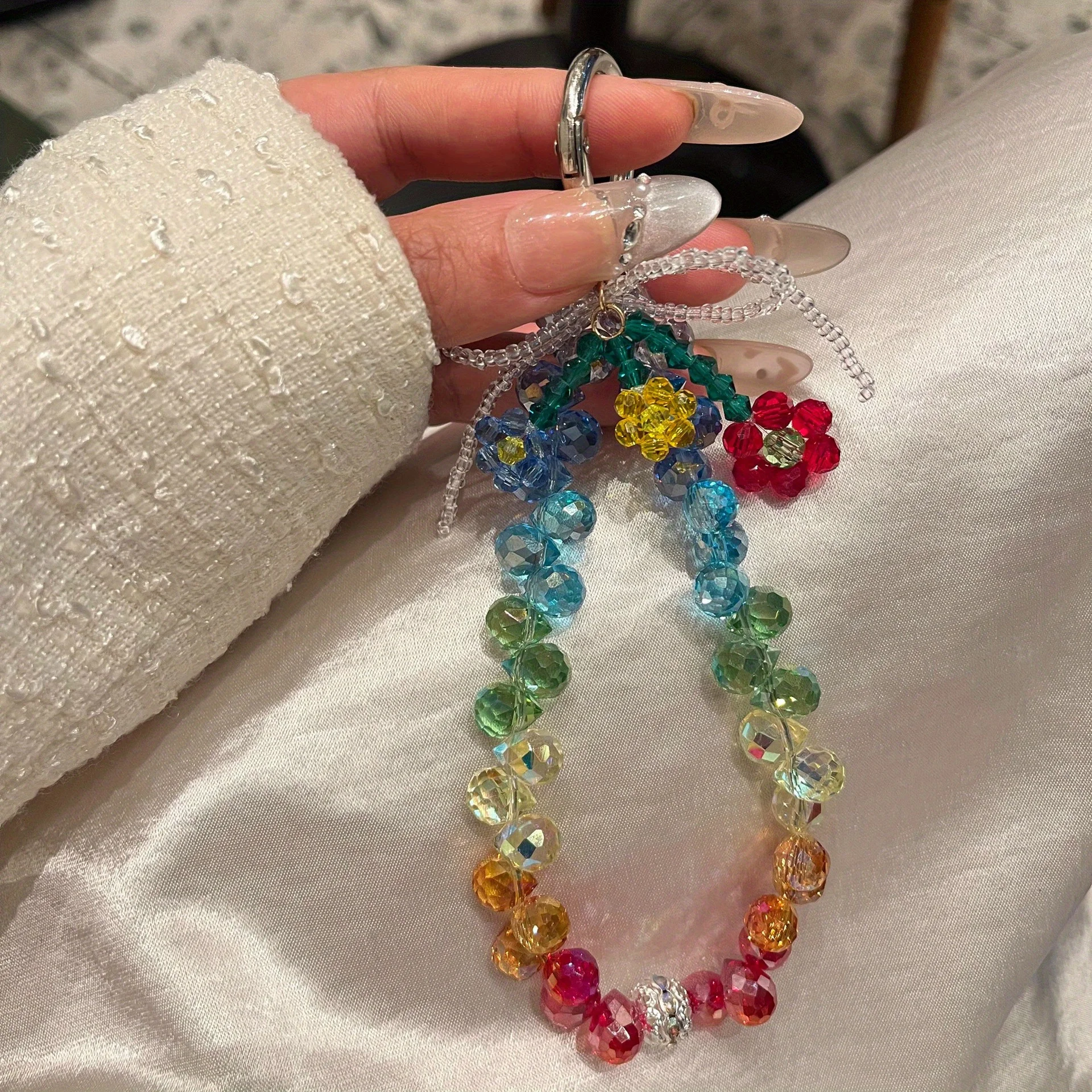

Summer Rainbow Small Fresh Gradient Beaded Phone Chain Pendant Keychain Gentle Colorful Bag Hanging Accessories