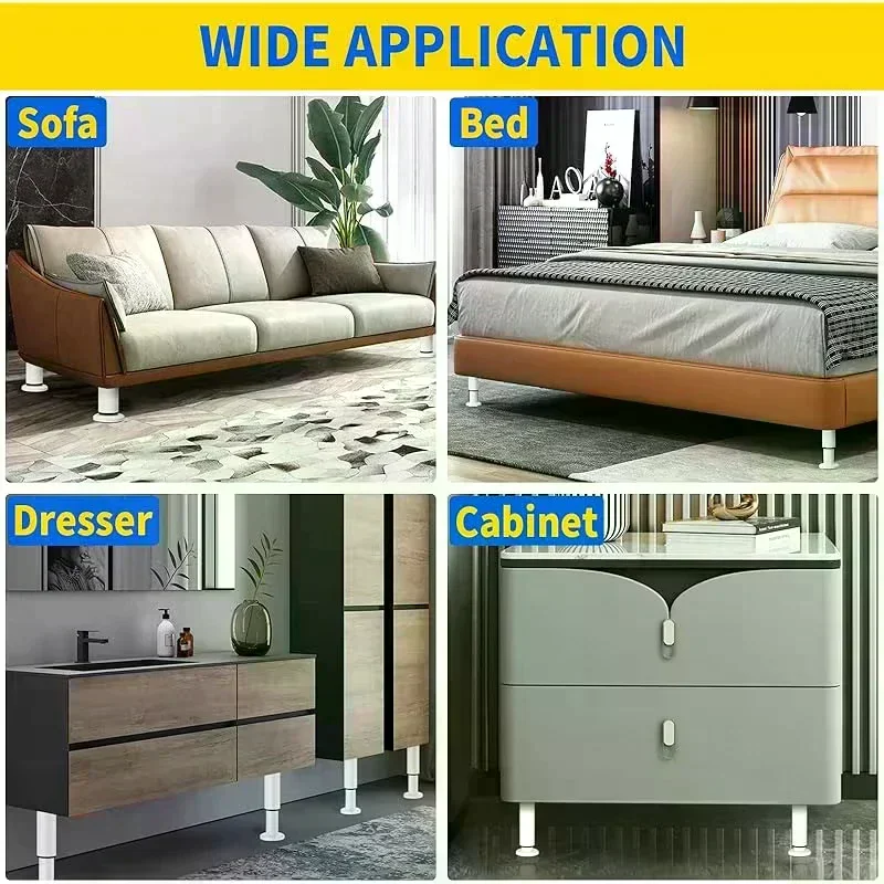 Heavy-Duty Adjustable Height Bed Frame Support Legs Furniture Support Columns Universal for Bed Sofa Cabinet Dresser Table