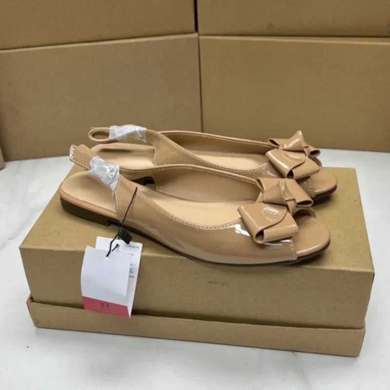 

2025 New Slip on Peep Toe Ladies Flats Shoes Classic Bow Decoration Leisure Light Walking Concise Design Women's Slingback Shoes