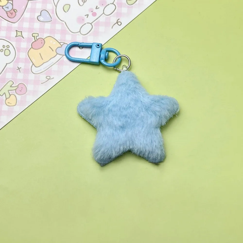 Fluffy Fur Multicolour Star Key Ring Pom Pom Starfish Pentagram Stars Keyring Soft Fluffy Stars Backpack Pendant Children