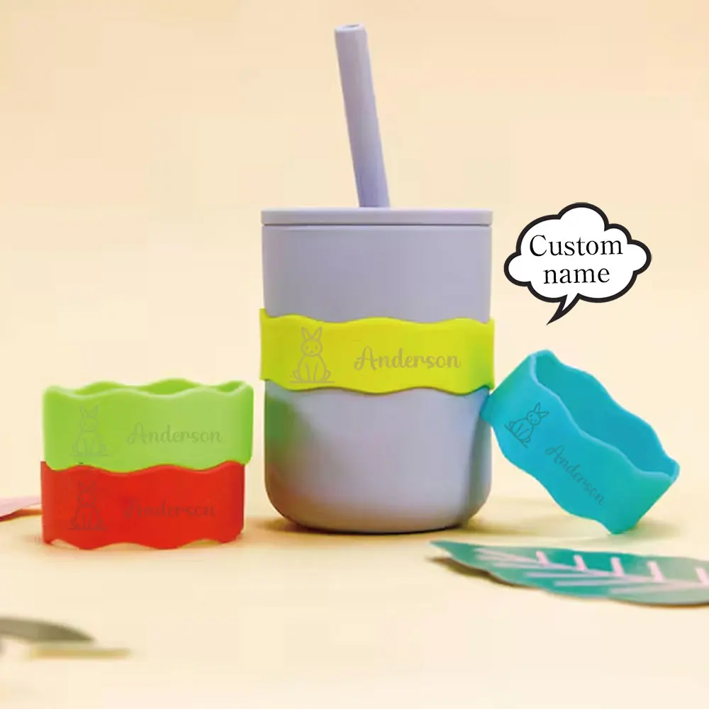 

1pc Custom Name Stainless Steel Cup Sleeve Sports Water Bottle Band Soft & Flexible Silicone Colorful Options