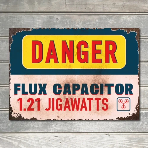 Warning Sign Danger Caution Flux Capacitor Decor Gifts Wall Metal Plaque