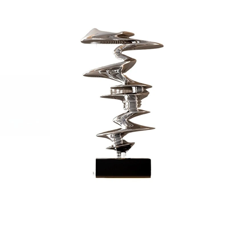 

Geometric Abstract Sculpture Ornament Fiberglass Plated Silver Hotel Lobby Artwork