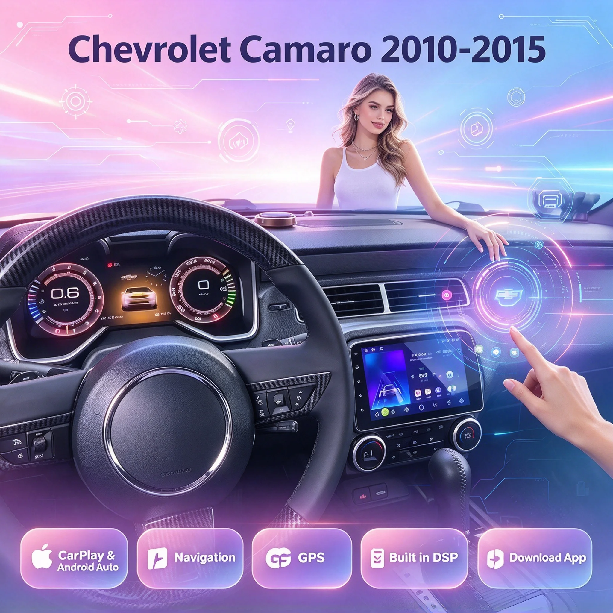 Car CarPlay Dashboard For Chevrolet Camaro 2010-2015 Digital Cluster QLCD Instrument Speed Meter Screen Radio Multimedia Player